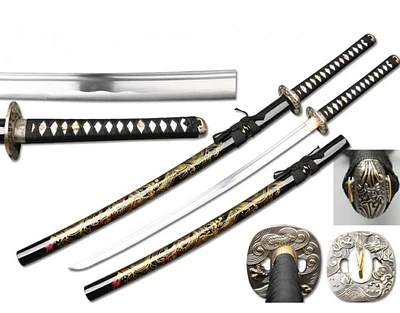 Gold Dragon Paint Black Samurai Sword (1045 Carbon) Handmade