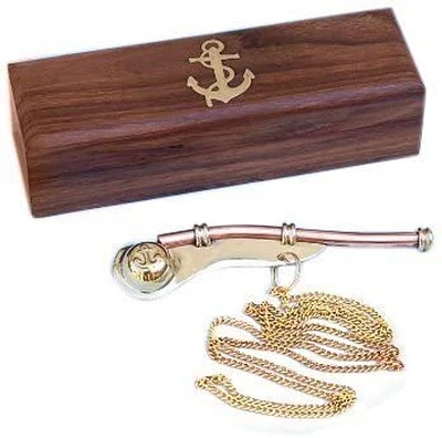 Solid Brass/Copper Boatswain (Bosun) Whistle with Rosewood Box 5"