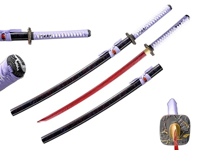 Samurai Warrior Tsuba (RED BLADE) Handmade Samurai Sword (1045 Carbon)