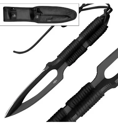 12" Stec Fixed Blade Full Tang Knife w/ Plastic Clip In Sheath