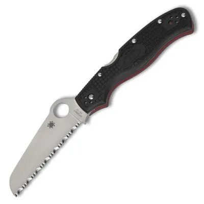 Rescue 3 Thin Red Line Black FRN Pocket Knife Full Serrated (3.60" Satin VG-10) Spyderco C14FSBKRD3