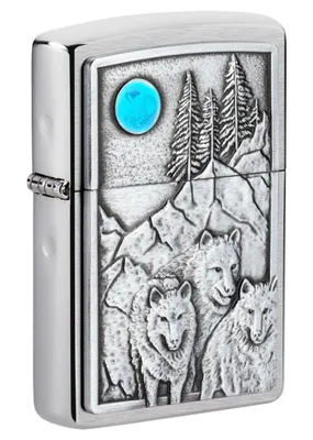 Wolf Pack & Moon Emblem Desing Zippo