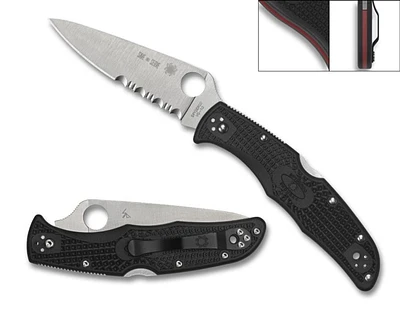 Endura 4 Thin Red Line Black FRN Pocket Knife Serrated (3.75" Satin VG-10) Spyderco C10FPSBKRD