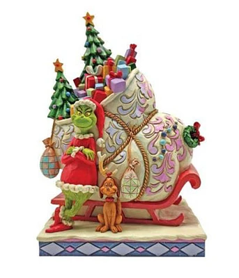 Disney Dr. Seuss Grinch & Max Standing By Sleigh Statue Jim Shore