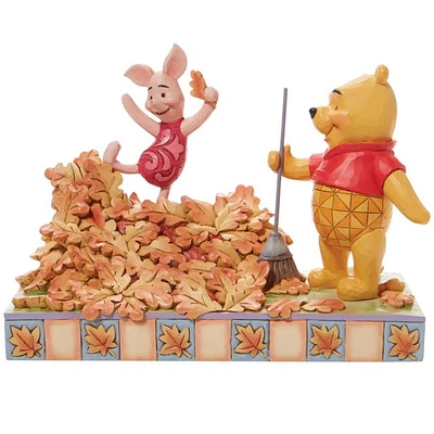 Disney Pooh and Piglet Jumping into Fall Statue Jim Shore