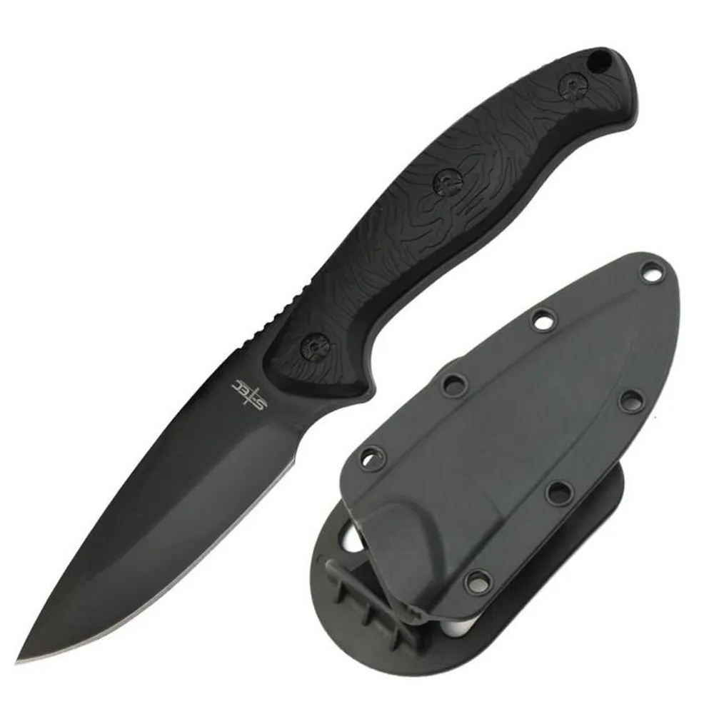 Stec 9" Black Drop Point Fixed Blade Full Tang Knife with ABS Swivel Sheath