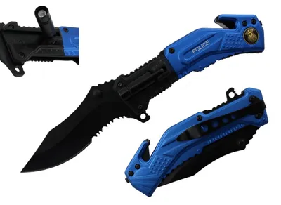 Police Rescue Spring Assisted Pocket Knife with Led Light