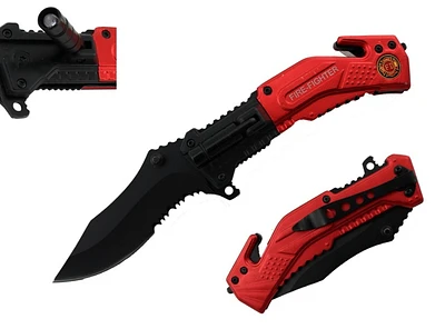 Firefighter Rescue Spring Assisted Pocket Knife with Led Light