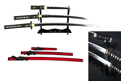 Red Hand Forged 3pc Samurai Sword Set (1045 Carbon Steel)