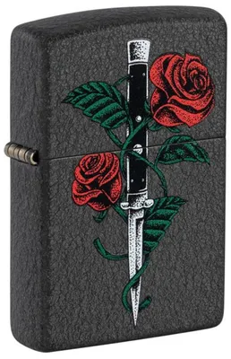 Rose Dagger Tattoo (Black Crackle) Zippo