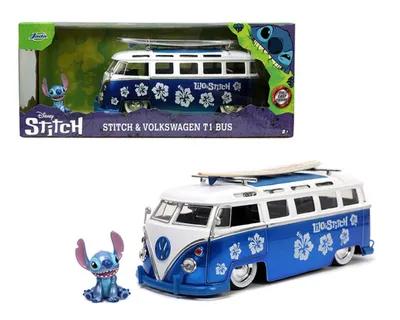 Model Car - 1:24 1962 Volkswagen T1 Bus with Stitch Figure and Surfboard – Lilo & Stitch