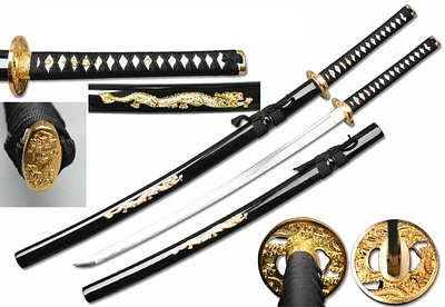 Gold Dragon Scabbard () Handmade Samurai Sword (1045 Carbon