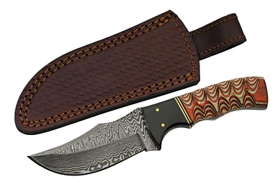 Damascus Buffalo Twisted Wood Handle Fixed Blade (8" Overall)