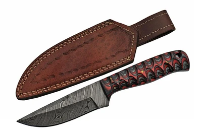 Damascus Red Twisted Handle Skinner Fixed Blade (8" Overall)