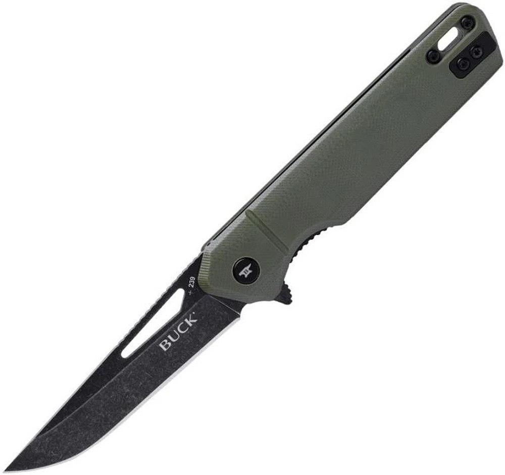 Buck 239 Fusion Liner Lock A/O Knife OD Green G-10 (3.25" Black Stonewash 7Cr) 0239GRS