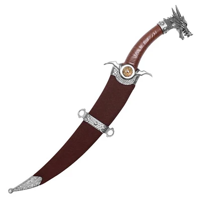 Dragon Head Dagger Curved Blade with Brown Scabbard 16.5"