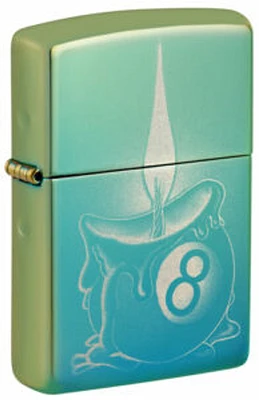 Eight Ball Burning Candle Tattoo Design Polish Teal Zippo