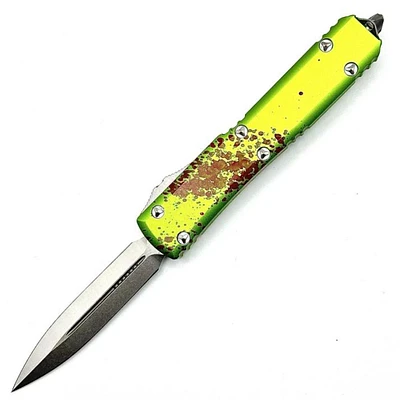 Microtech Ultratech Zombie Green OTF Knife Double Edge (3.46" Stonewash) 122-10Z