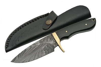 Damascus Black Horn Twist Hunter Fixed Blade (9" Overall)