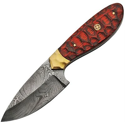 Damascus Flint Mosaic Hunter Wood Handle Fixed Blade (9" Overall)