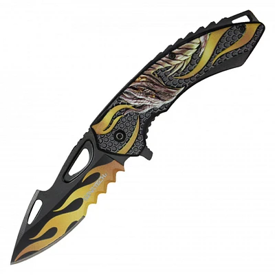 Wartech Dragon (Gold) Flaming Blade A/O Pocket Knife