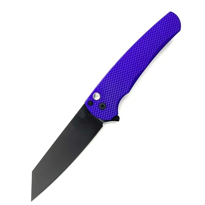 Pro-Tech Malibu CCKS Fall 2023 Purple Textured Handle Flipper Knife Reverse Tanto Pearl Button (3.30" Black DLC 20CV) CCKS FALL SHOW MALIBU PURPLE