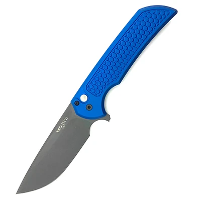 Pro-Tech Mordax CCKS Fall 2023 Blue Honeycomb Textured Flipper Knife Pearl Button (3.50" Black S45VN) CCKS FALL SHOW MORDAX