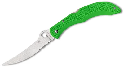 Catcherman (Sprint Run) Green Polymer (4.6" Satin ComboEdge LC200N) Trailing Point Spyderco C17PSGR