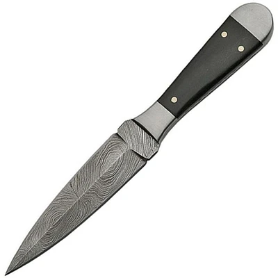 Damascus Bosom Dagger Double Edge Black Horn Handle Fixed Blade (6.5" Overall)