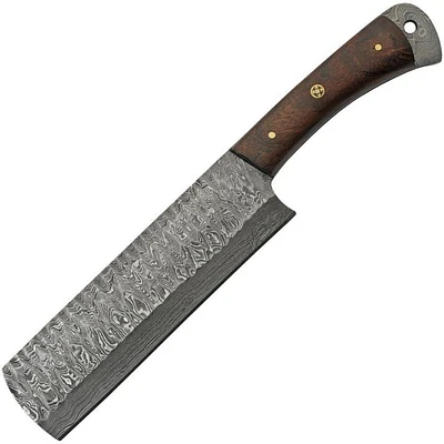 Damascus Hammer Cleaver Wood Handle Fixed Blade (10.5" Overall)