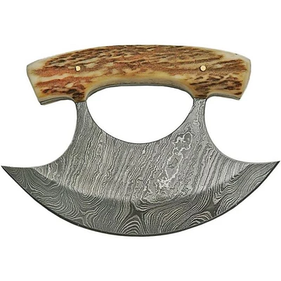 Damascus ULU Blade Knife with Stag Bone Handles (5.5" Blade)