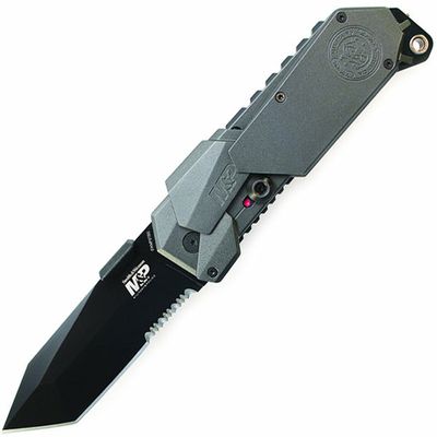 S&W MAGIC Spring Assisted Knife Liner Lock Gray Aluminum [3.625" Black Serrated]