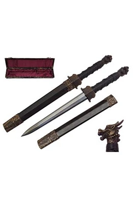 17" Dragon Head Short Sword Oriental Handmade BK Ebony Wood