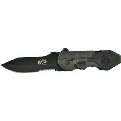 S&W MAGIC Spring Assisted Knife Liner Lock Black Aluminum [3.50" Black Serrated] Clip point