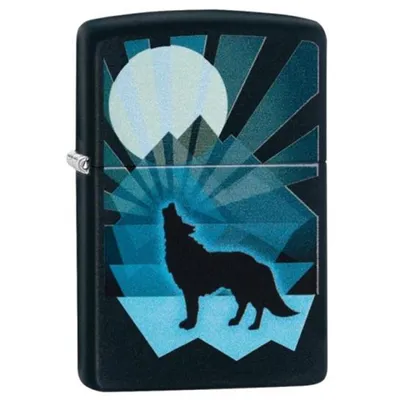 Wolf howling at the Moon Zippo