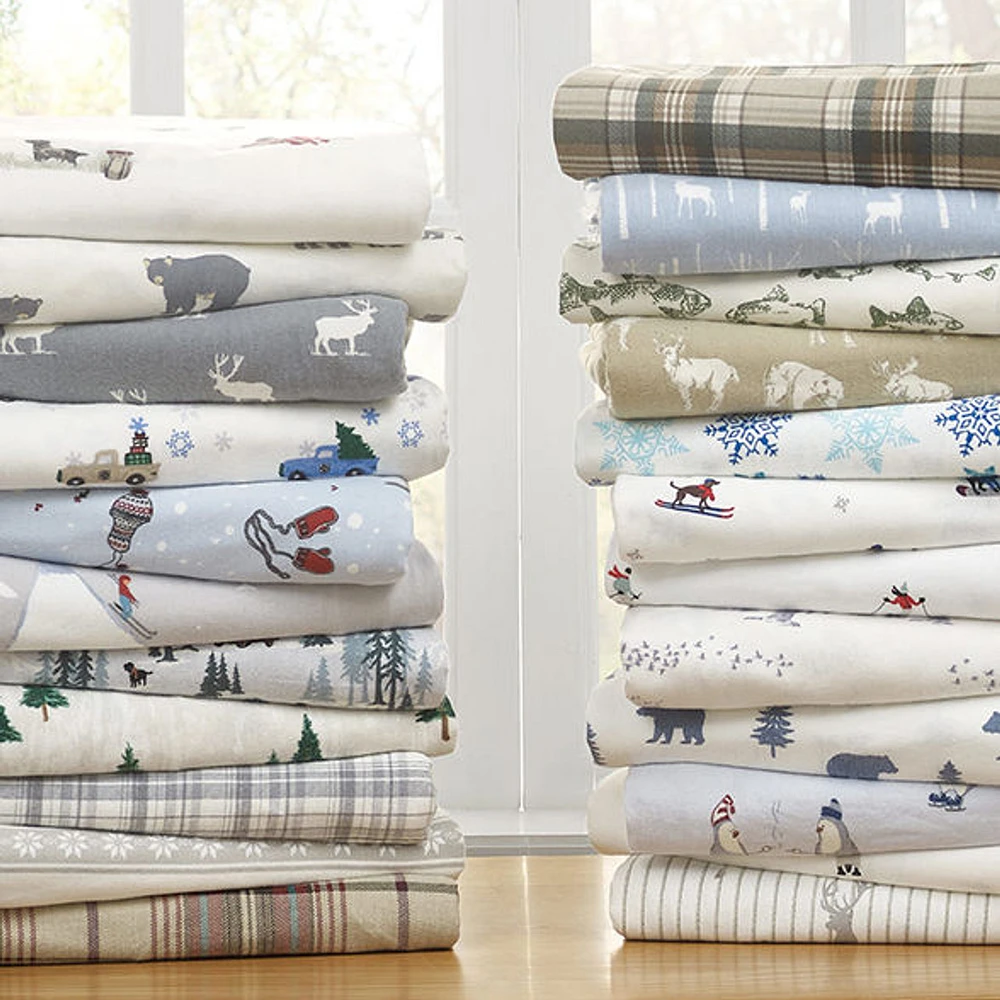Ensemble de draps en flanelle Eddie Bauer avec motif d'arbres et d'ours