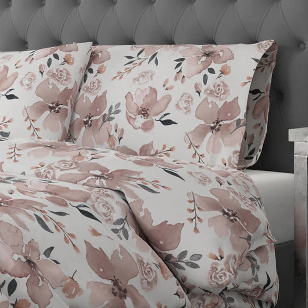 Ensemble à housse de couette en coton motif floral aquarellé Kingsdown