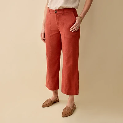 Wide Leg Linen-Blend Crop Pant