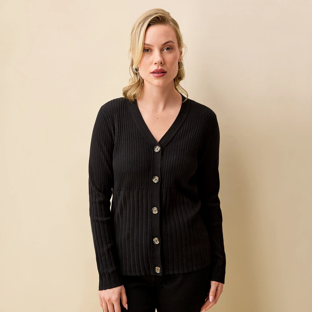 Rib Knit V-Neck Cardigan