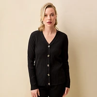 Rib Knit V-Neck Cardigan