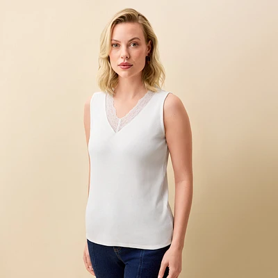 Rib Knit Sleeveless V-Neck Top