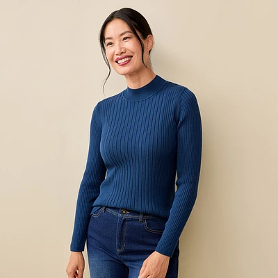 Cotton Ribbed Mockneck Sweater