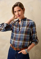 Ruffle Neck Plaid Shirt