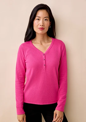 Y-Neck Button Waffle Tee