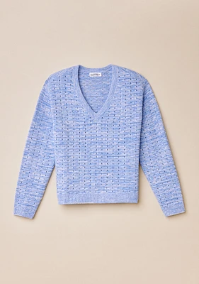 Pointelle Knit V-Neck Sweater