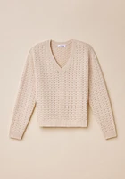 Pointelle Knit V-Neck Sweater