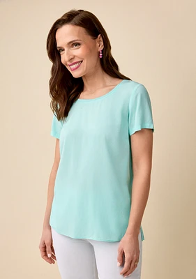 Short-Sleeve Solid Mix Media Top