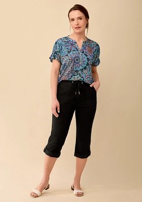 Roll Tab Poplin Stretch Capri