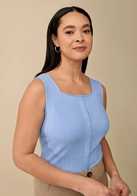 Square Neck Button-Front Tank