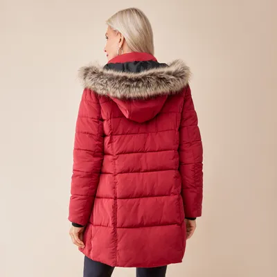 Quilted Winter Coat with Faux Fur Hood